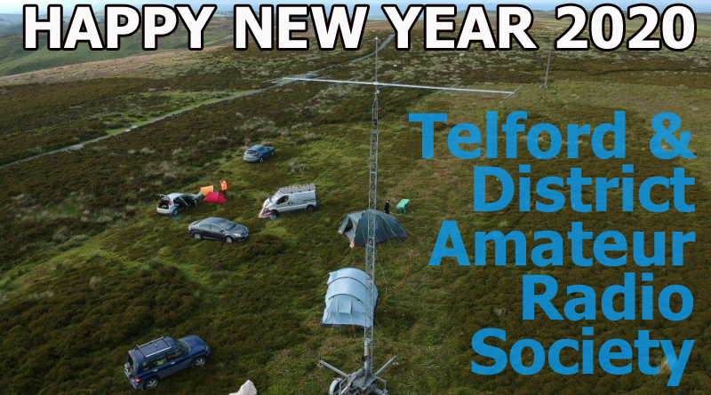 Photo of TDARS portable contest station on top of Long Mynd and wishing everyone a happy new year for 20202